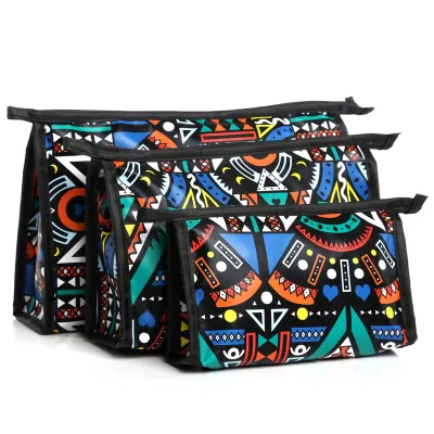 3pcs Travel Makeup Bags Women Cute Cartoon Print PVC Cosmetic Organizer Set