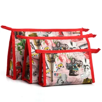 3pcs Travel Makeup Bags Women Cute Cartoon Print PVC Cosmetic Organizer Set