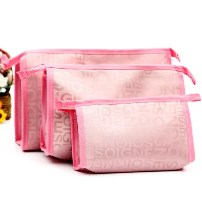 3pcs Travel Makeup Bags Women Cute Cartoon Print PVC Cosmetic Organizer Set