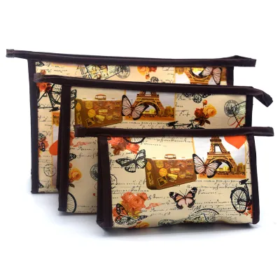 3pcs Travel Makeup Bags Women Cute Cartoon Print PVC Cosmetic Organizer Set