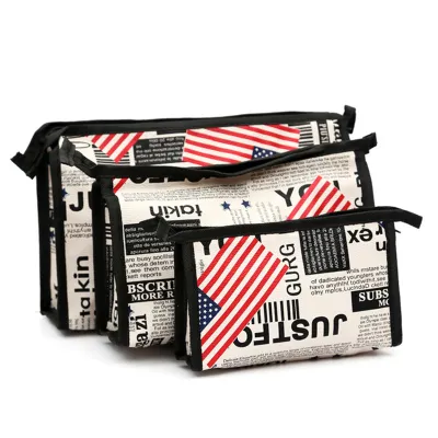 3pcs Travel Makeup Bags Women Cute Cartoon Print PVC Cosmetic Organizer Set