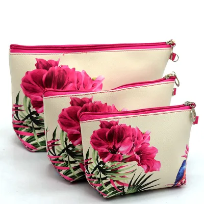 3pcs/set Women Flower Animal Print Travelling Cosmetic Bags PVC Makeup Organizer
