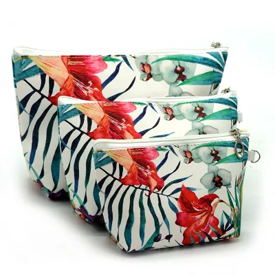 3pcs/set Women Flower Animal Print Travelling Cosmetic Bags PVC Makeup Organizer