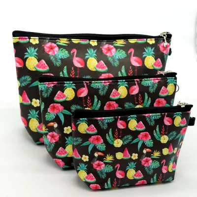 3pcs/set Women Flower Animal Print Travelling Cosmetic Bags PVC Makeup Organizer