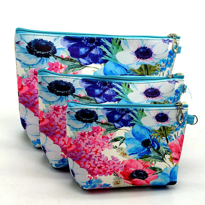 3pcs/set Women Flower Animal Print Travelling Cosmetic Bags PVC Makeup Organizer