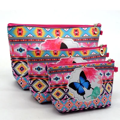 3pcs/set Women Flower Animal Print Travelling Cosmetic Bags PVC Makeup Organizer
