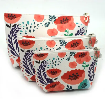 3pcs/set Women Flower Animal Print Travelling Cosmetic Bags PVC Makeup Organizer