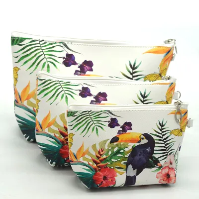 3pcs/set Women Flower Animal Print Travelling Cosmetic Bags PVC Makeup Organizer
