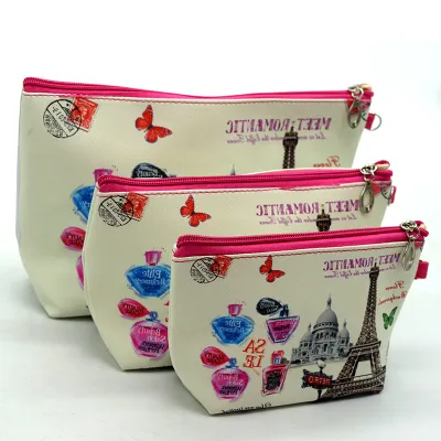 3pcs/set Women Flower Animal Print Travelling Cosmetic Bags PVC Makeup Organizer