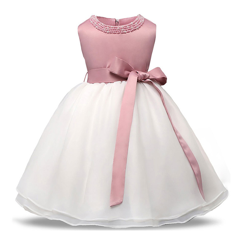 Wholesale Tulle Bowknot Ribbon Beaded Cute Flower Girls Elegant Latest Dress Designs Pettigirl Tutu Party Dress