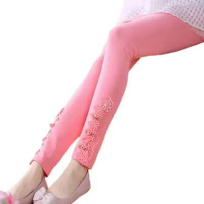 Wholesale Cotton Floral Lace Pattern Slim Fit Leggings Pants for Kids Girls(3-14T)