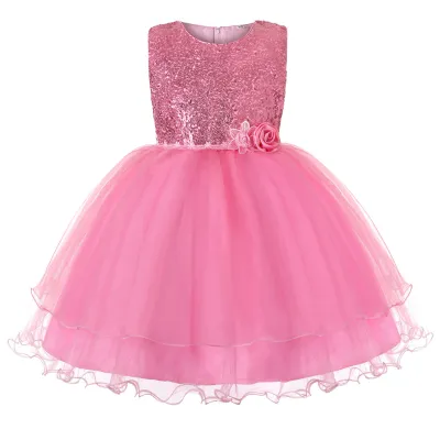 Girls Solid Color Shiny Sequins Printed Tutu Party Dress