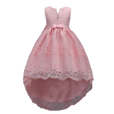 Elegant Girls Solid Color Lace Design Party Wedding Trailing Dress