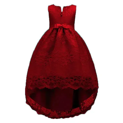 Elegant Girls Solid Color Lace Design Party Wedding Trailing Dress