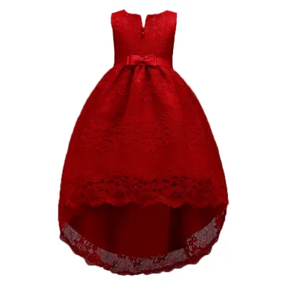 Elegant Girls Solid Color Lace Design Party Wedding Trailing Dress