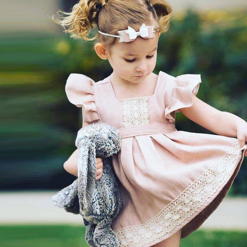 Kids New Arrival Top Grade Pink Cute Fashion Style Lace Short Dress