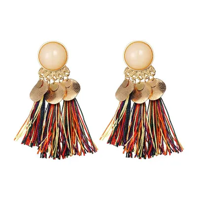 New Arrival Boho Style Alloy Resin Women Tassel Earrings