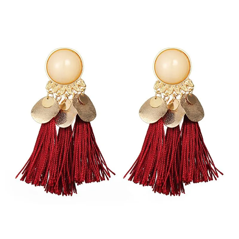 New Arrival Boho Style Alloy Resin Women Tassel Earrings