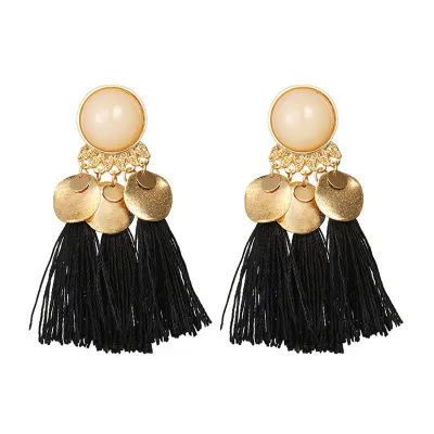 New Arrival Boho Style Alloy Resin Women Tassel Earrings