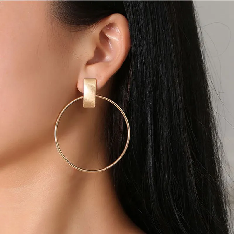 Woman Simple Trendy Geometry Gold Silver Alloy Dangle Earrings