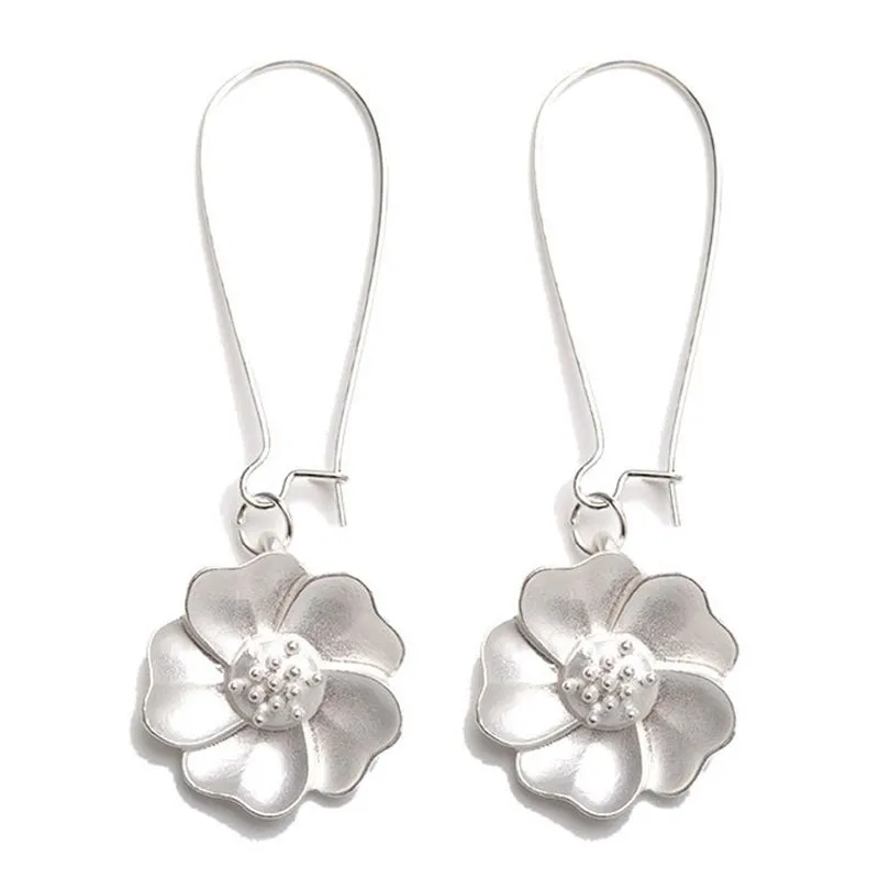 Woman Natural Fashion Silver Sweet Jasmine Flower Bridal Alloy Hoop Earrings