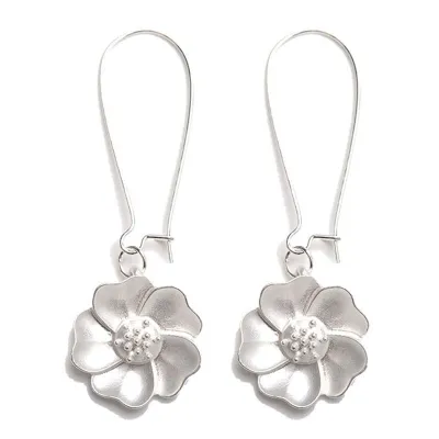 Woman Natural Fashion Silver Sweet Jasmine Flower Bridal Alloy Hoop Earrings