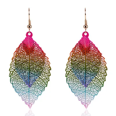 Fashion Simple Double Leaves Alloy Drop Earrings for Women Hot-selling Creative Design