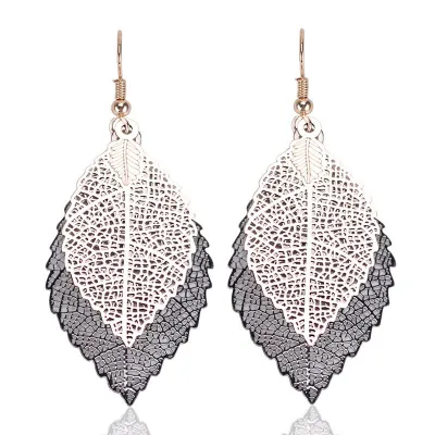 Fashion Simple Double Leaves Alloy Drop Earrings for Women Hot-selling Creative Design