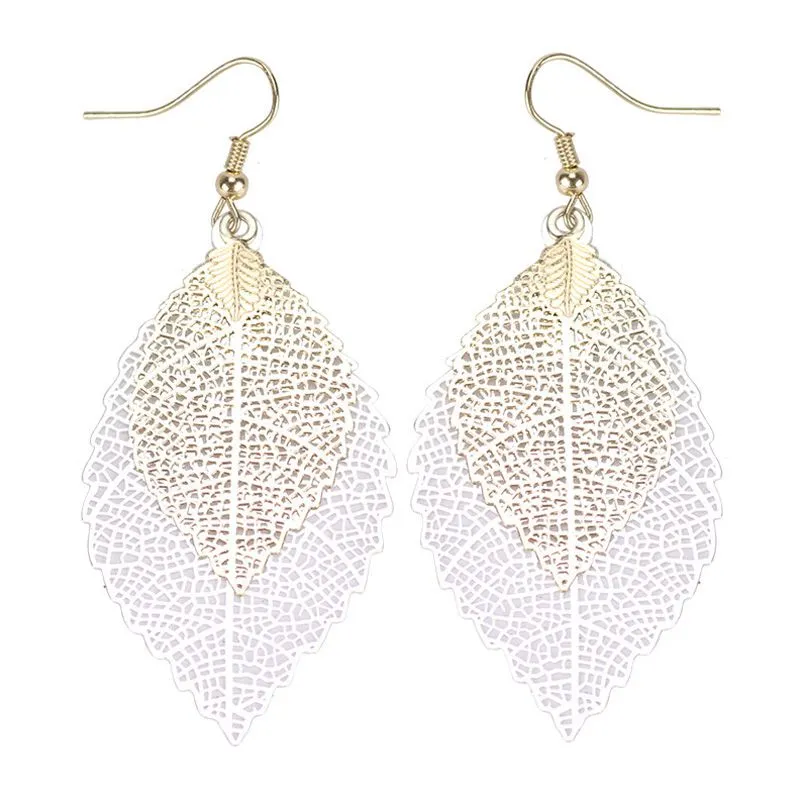 Fashion Simple Double Leaves Alloy Drop Earrings for Women Hot-selling Creative Design