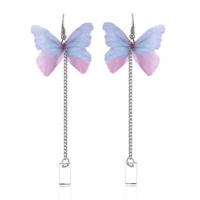 Lady Trendy Unique Creative Design Long Butterfly Shape Alloy Drop Earrings