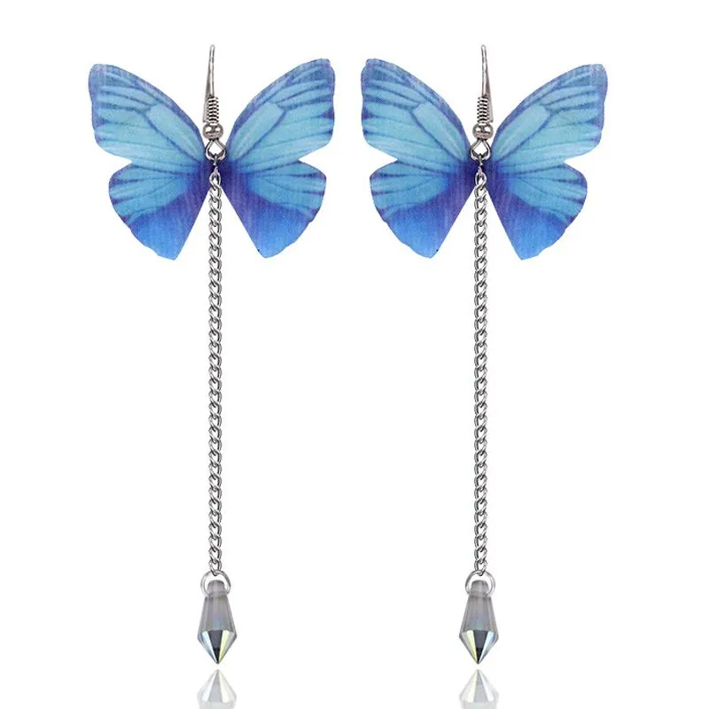 Lady Trendy Unique Creative Design Long Butterfly Shape Alloy Drop Earrings
