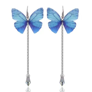 Lady Trendy Unique Creative Design Long Butterfly Shape Alloy Drop Earrings