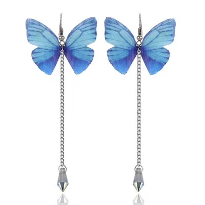 Lady Trendy Unique Creative Design Long Butterfly Shape Alloy Drop Earrings