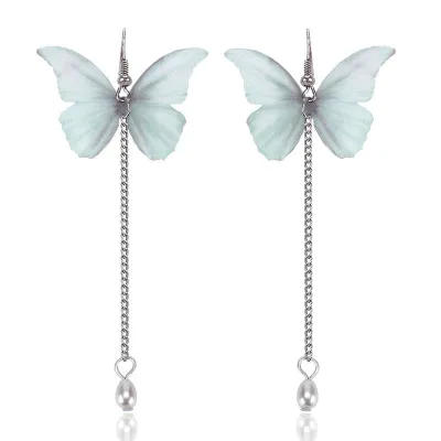 Lady Trendy Unique Creative Design Long Butterfly Shape Alloy Drop Earrings