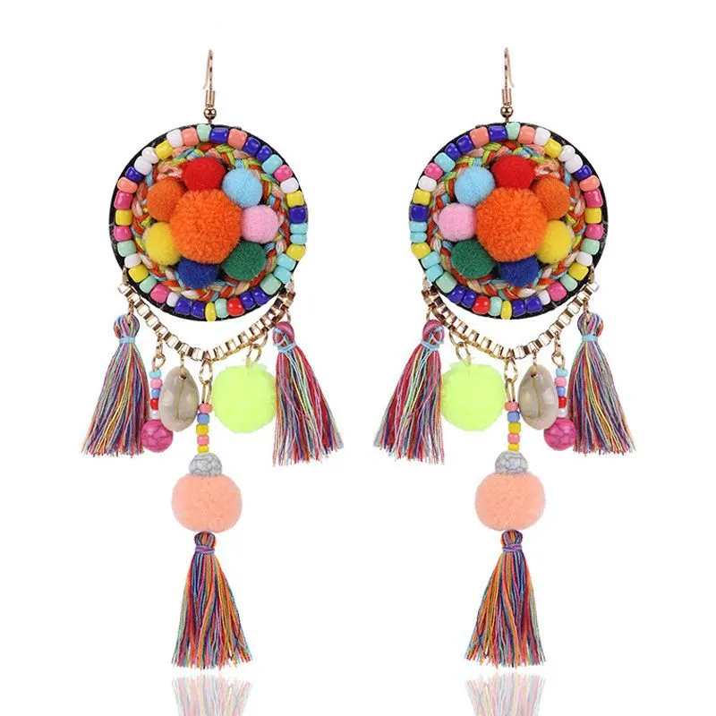 Girl Top Grade Handmade Ethnic Bohemia Colorful Creative Tassel Earrings
