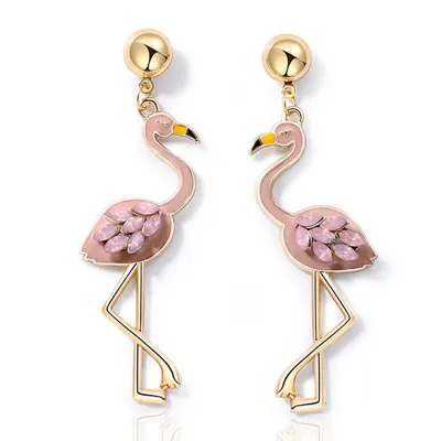 Unique Flamingo Shape Birthday Party Drop Earrings for Women Alloy Metal Jewelry