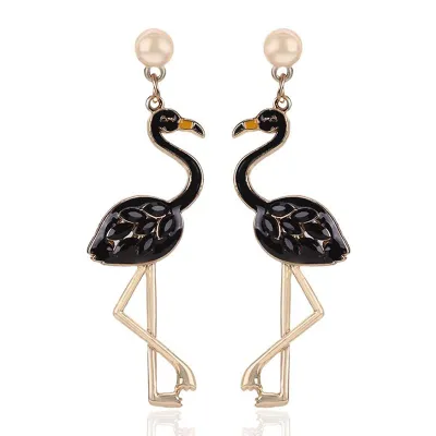 Unique Flamingo Shape Birthday Party Drop Earrings for Women Alloy Metal Jewelry