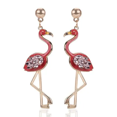Unique Flamingo Shape Birthday Party Drop Earrings for Women Alloy Metal Jewelry