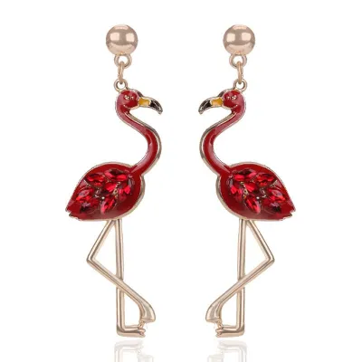 Unique Flamingo Shape Birthday Party Drop Earrings for Women Alloy Metal Jewelry