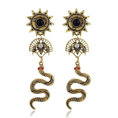 Female Fashion Unique Snake Shape Inlay Imitation Gems Alloy Drop Earrings