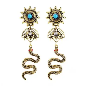 Female Fashion Unique Snake Shape Inlay Imitation Gems Alloy Drop Earrings