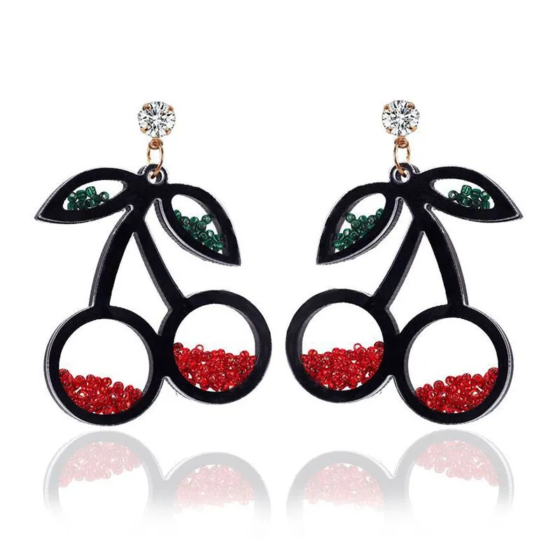 Female Trendy Creative Fruit Cherry Inlay Imitation Diamond Drop Earrings