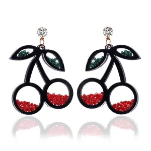 Female Trendy Creative Fruit Cherry Inlay Imitation Diamond Drop Earrings