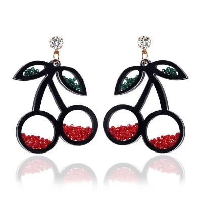 Female Trendy Creative Fruit Cherry Inlay Imitation Diamond Drop Earrings
