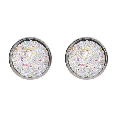 Creative Galaxy Design Colored Resin Beads Stainless Steel Stud Earrings Simple Round Women'S