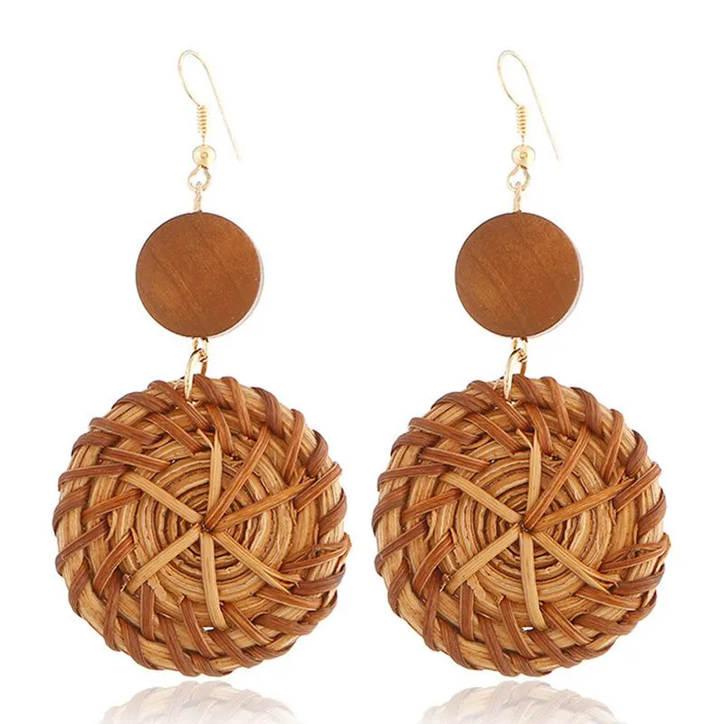 Women Unique Geometric Wooden Beads Drop Earrings Nature Style