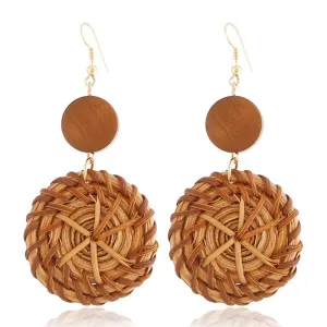 Women Unique Geometric Wooden Beads Drop Earrings Nature Style