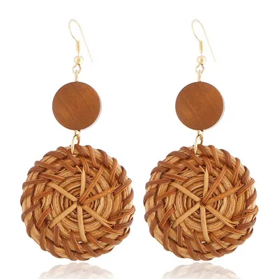 Women Unique Geometric Wooden Beads Drop Earrings Nature Style