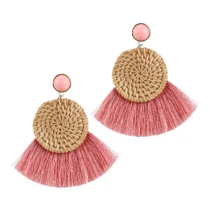 Bohemian Vintage Style Women Handmade Fan Shape Tassel Earrings