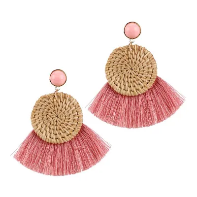 Bohemian Vintage Style Women Handmade Fan Shape Tassel Earrings